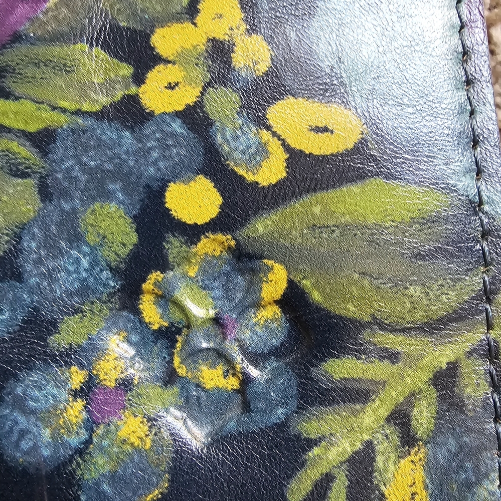 Patricia Nash Teal Floral Leather Tote Bag with Purple & Yellow Accents - Picture 6 of 13